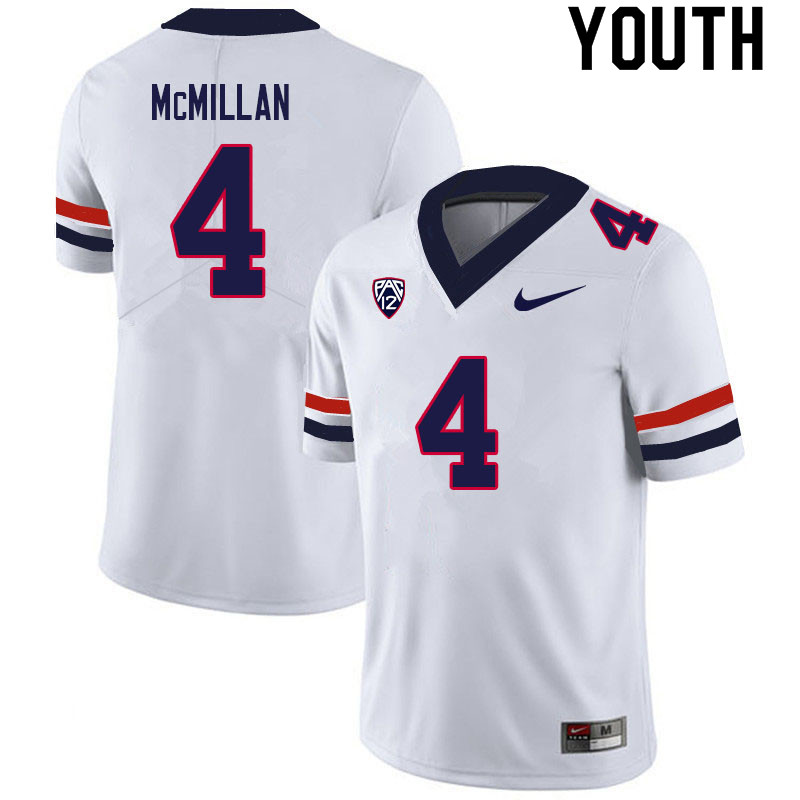 Youth #4 Tetairoa McMillan Arizona Wildcats College Football Jerseys Sale-White - Click Image to Close